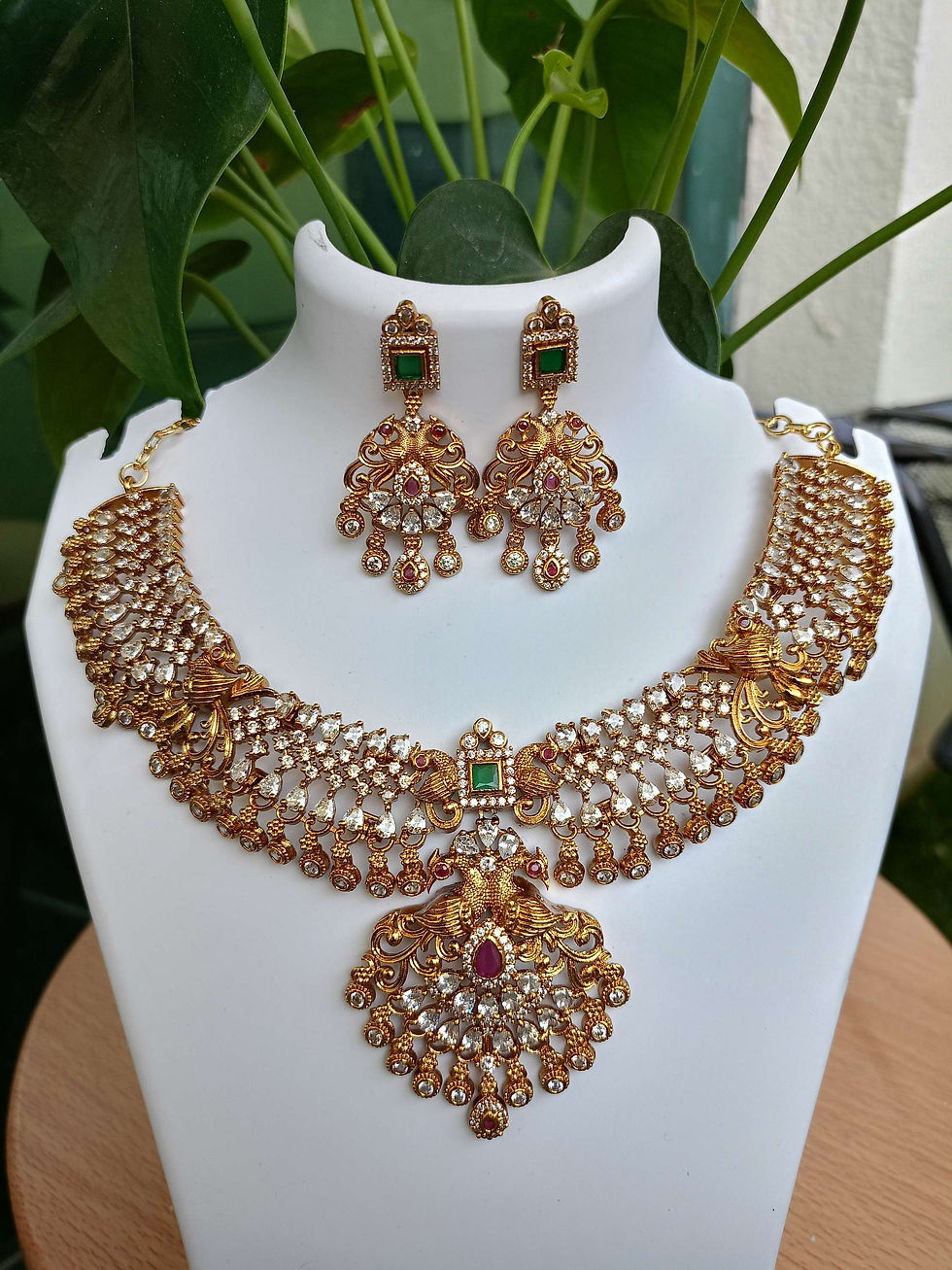 Thumbnail: Premium AD stone Peacock Necklace Set 