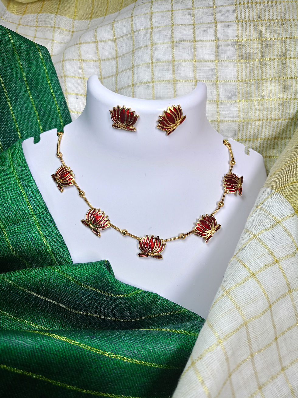 Thumbnail: Manju warrior inspired Enamel Lotus  Necklace Set 