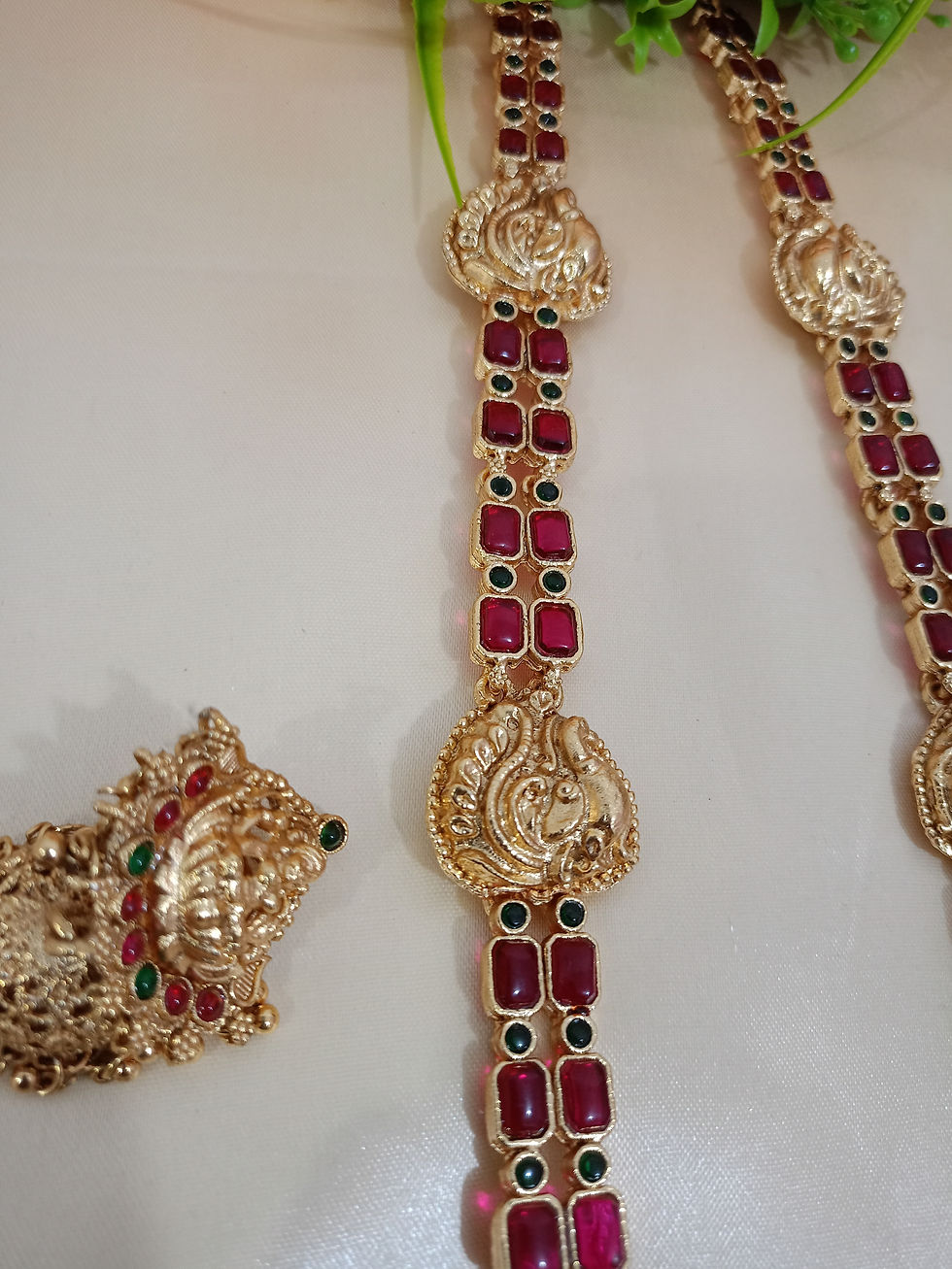 Thumbnail: Heavy Bridal Nagas Locket And Ruby Stone Haram Set