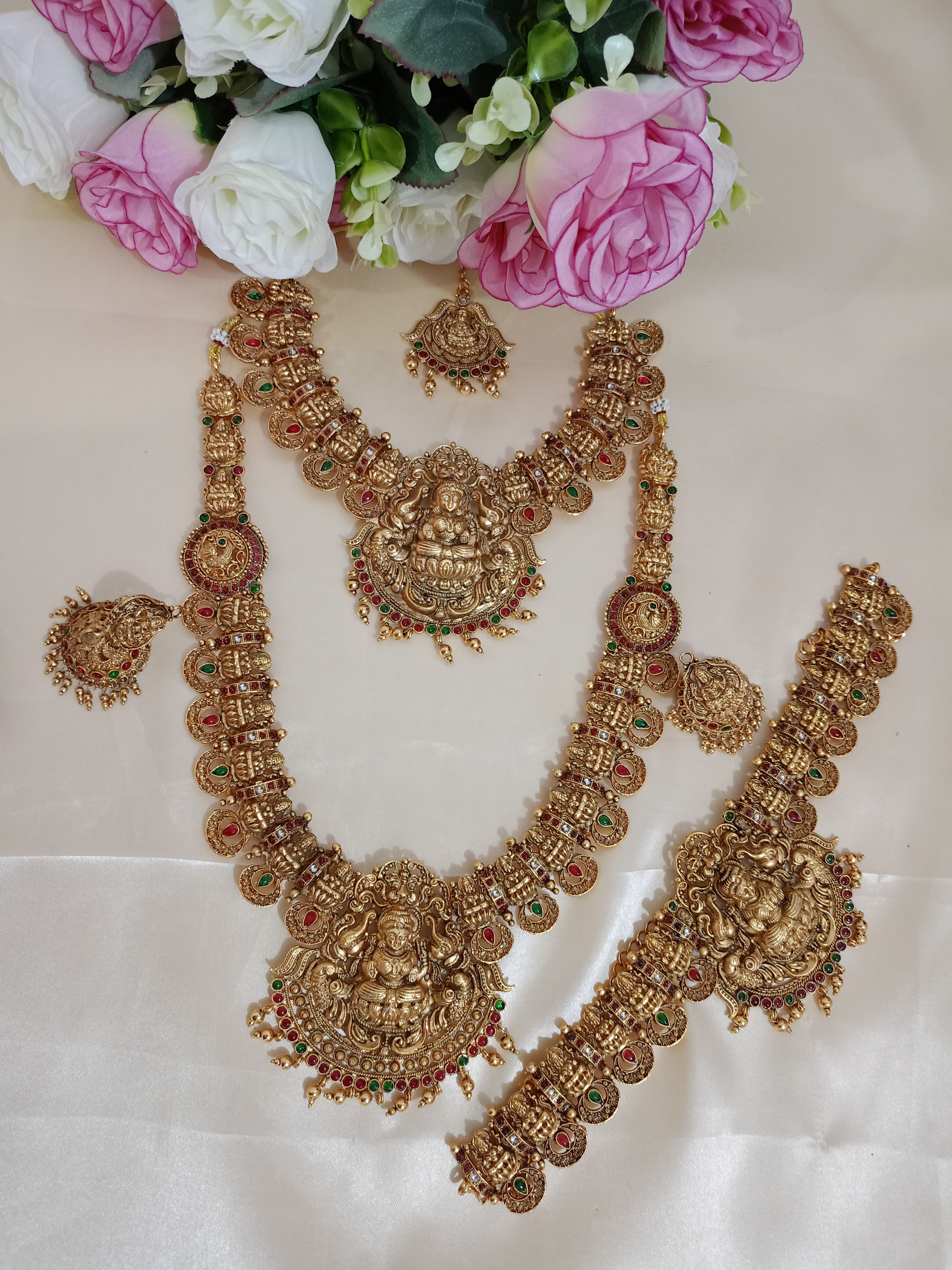 Nagas Semi Bridal Short And Long Set (Gold Beads)