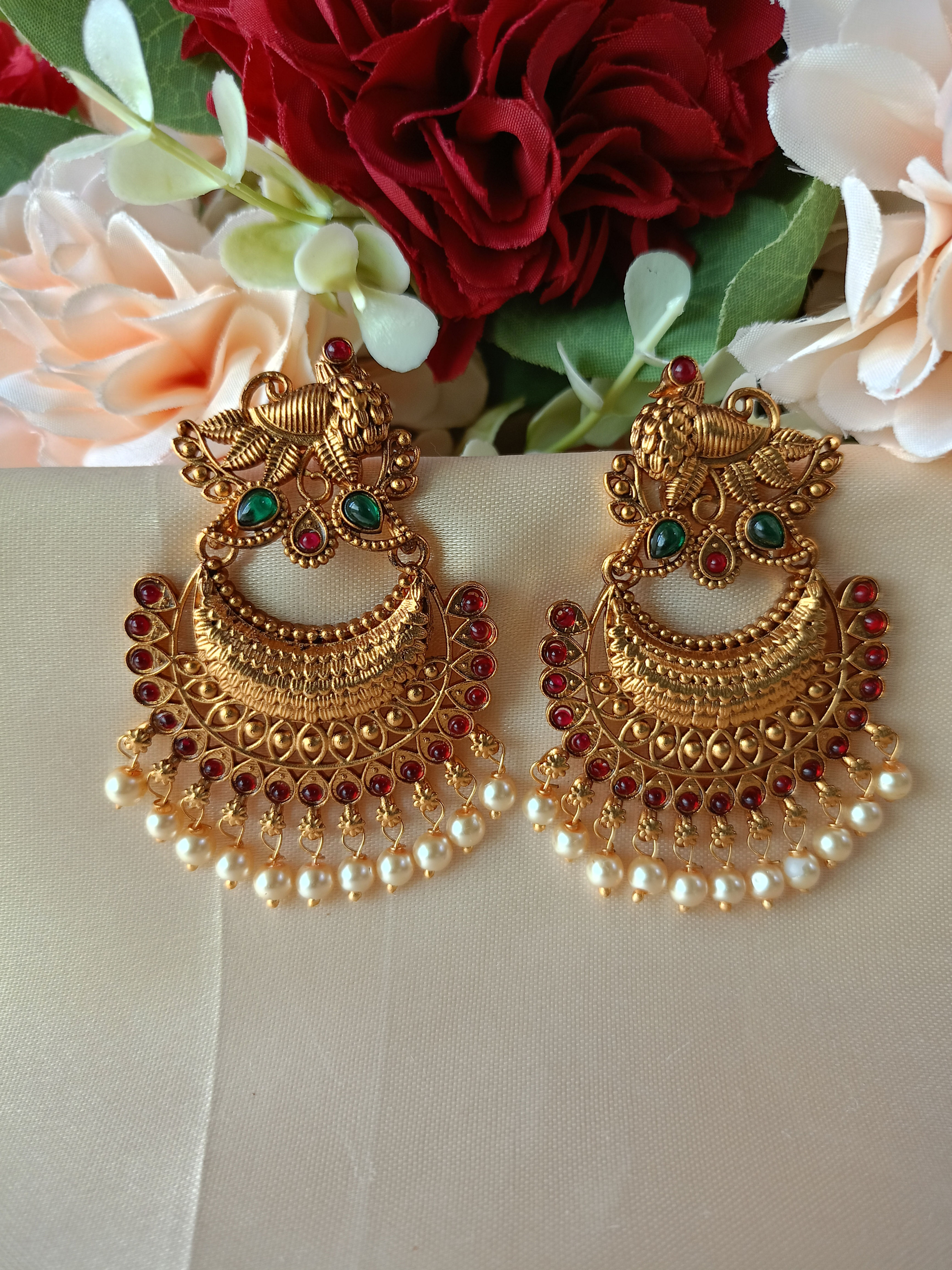 Peacock Chandbali with Ruby Stones And Pearls