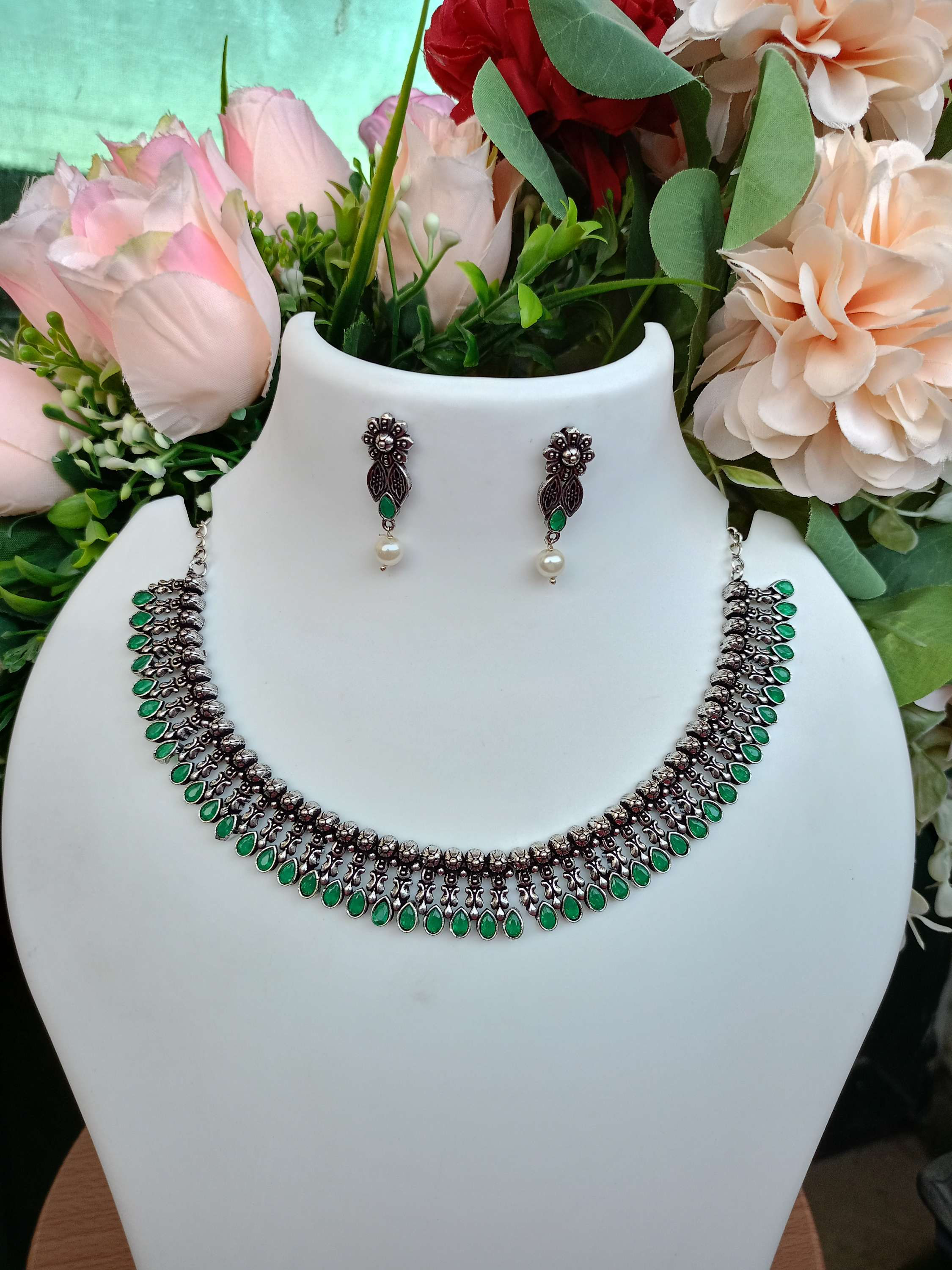 Oxidized Silver Non Idol Necklace Set 