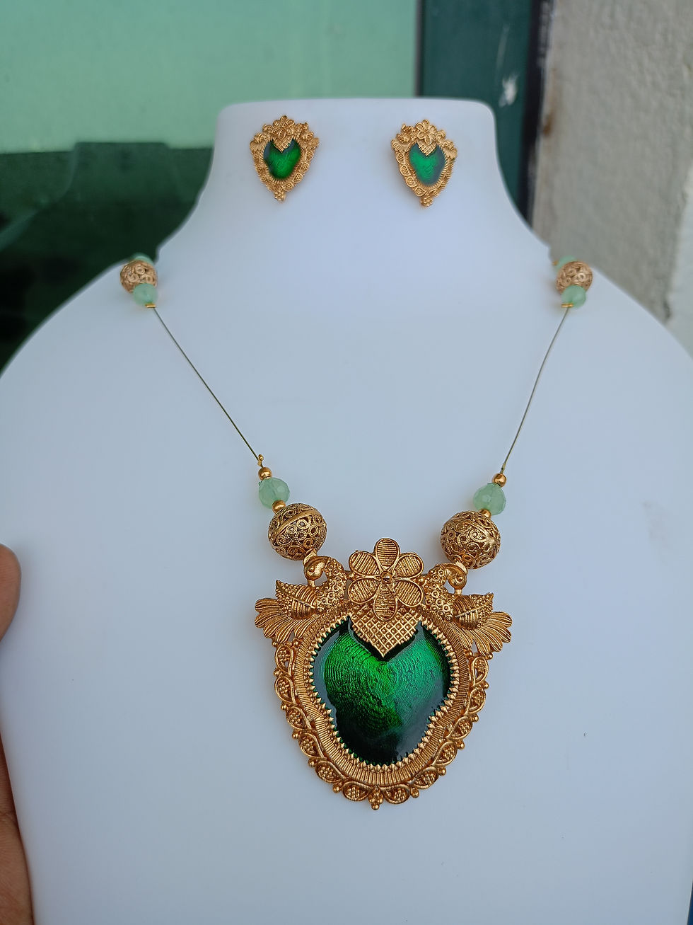 Thumbnail: Enamel Palakka Invisible Necklace Set 