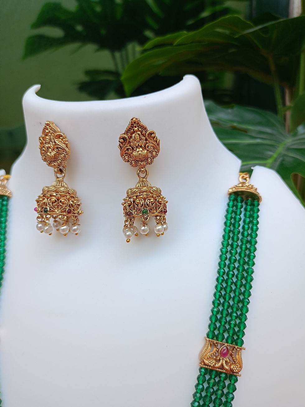 Thumbnail: Bead Chain Lakshmi Pendant Haram Set 