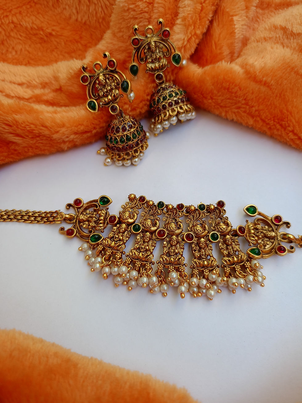 Thumbnail: Antique Lakshmi Choker Jhumka Set 