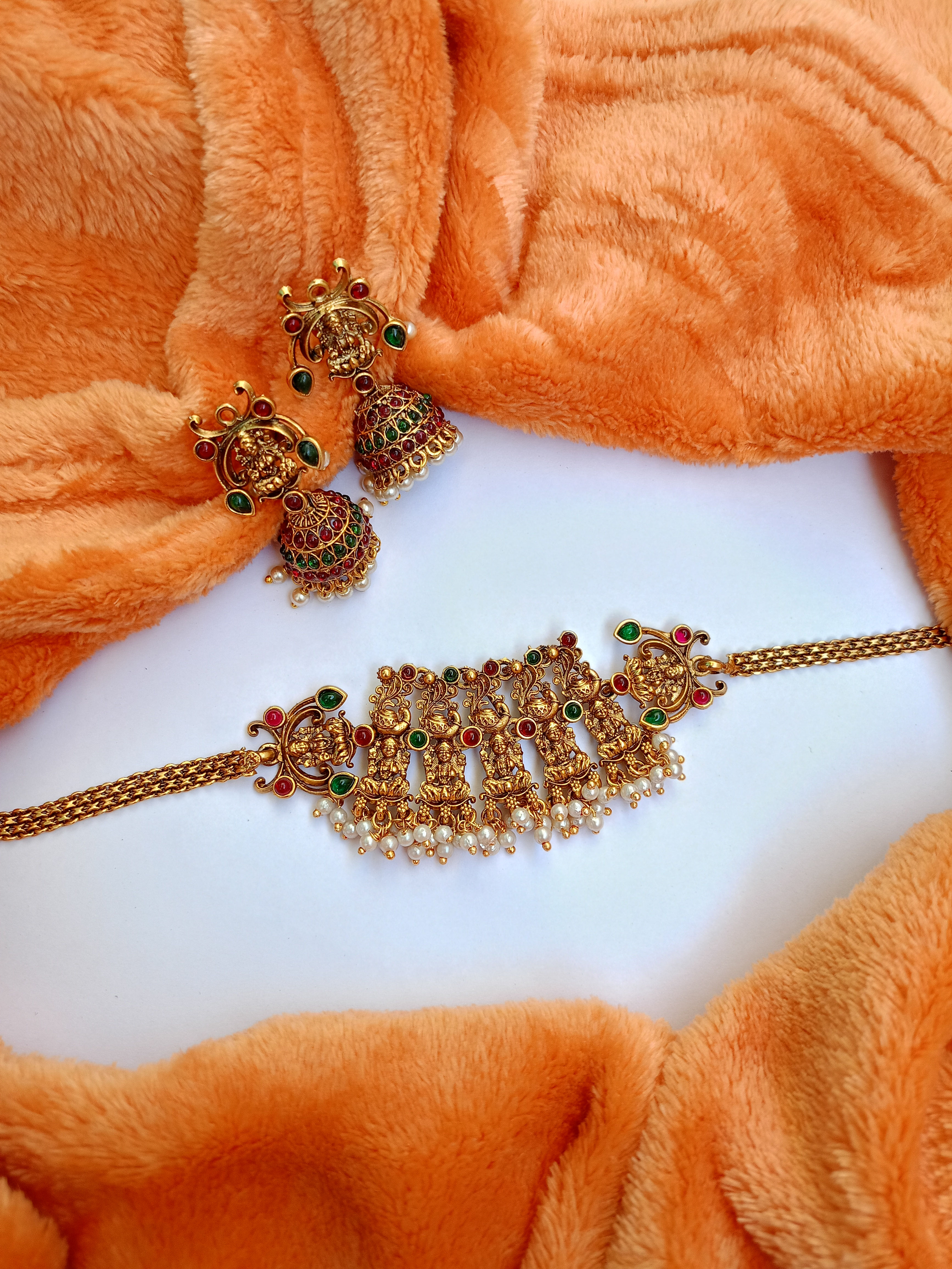 Antique Lakshmi Choker Jhumka Set 
