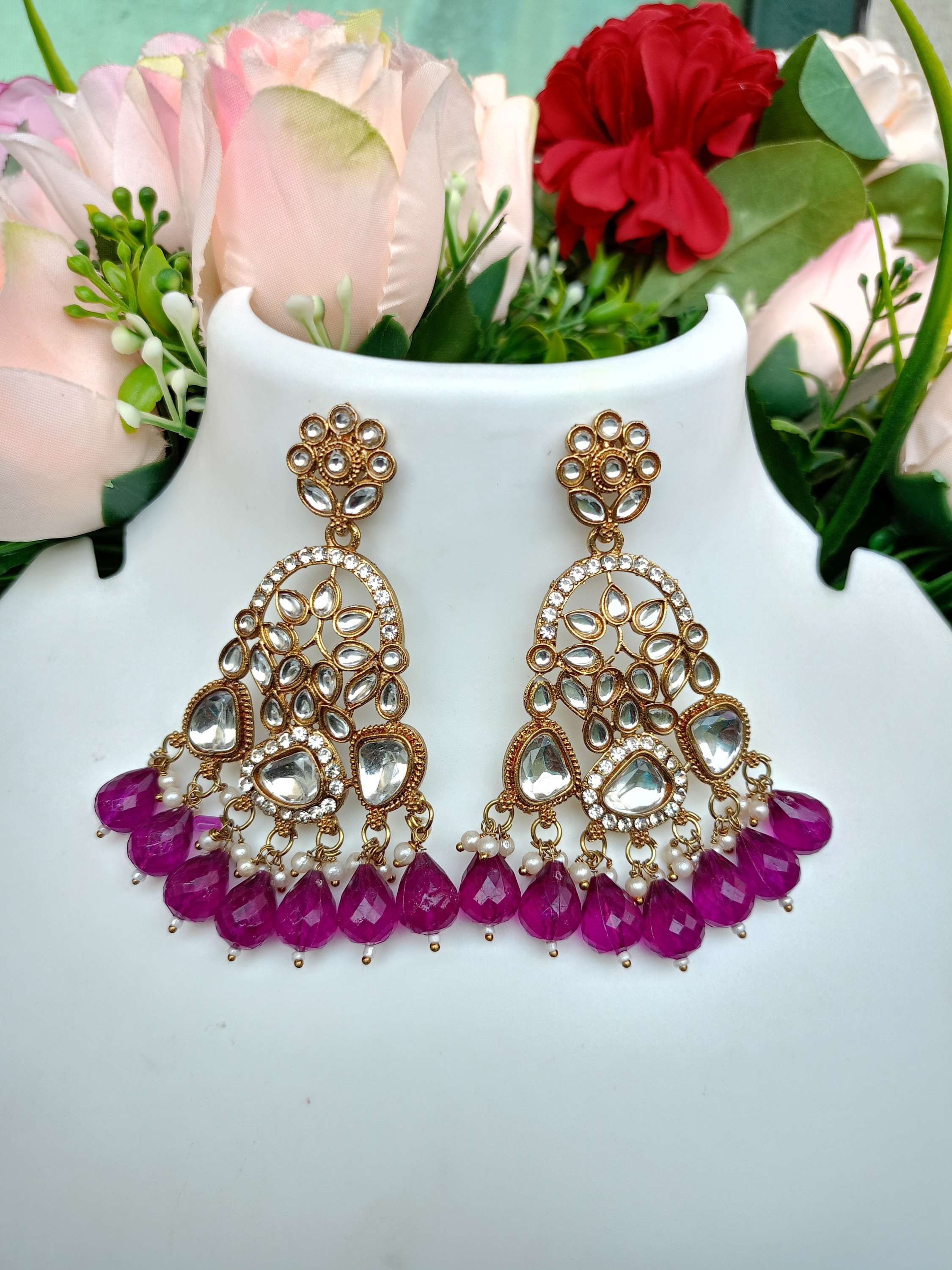 Lightweight Kundan Beads Earrings 