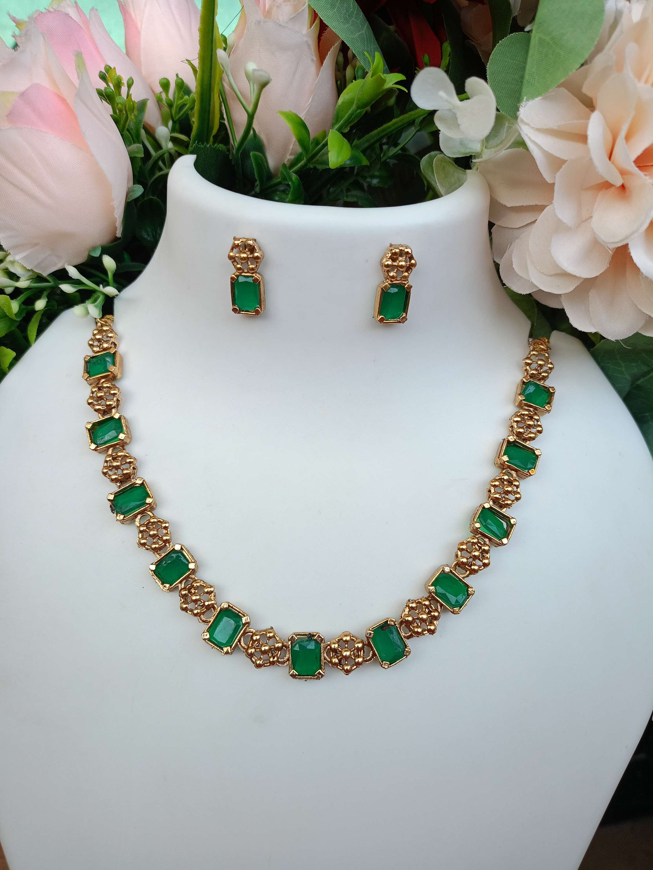 Rectangle Sufi Stone Necklace Set 