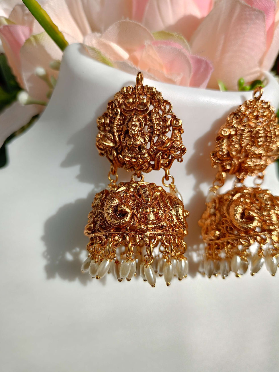 Thumbnail: Nagas Heavy Bridal Jhumka with Rice pearl Beads
