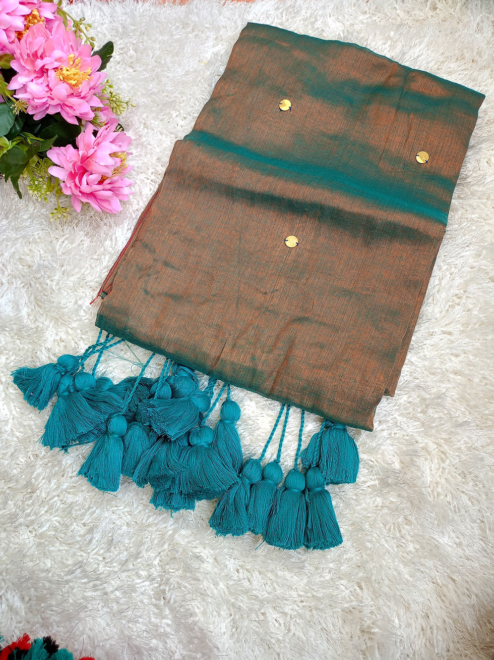 Thumbnail:  Khadi Tissue Saree with Heavy PoMPoM tussels 