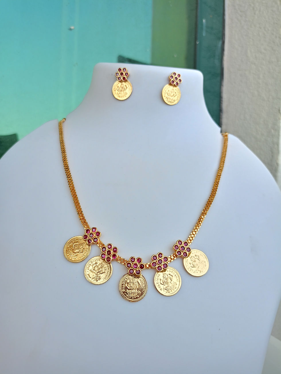 Thumbnail: Premium Microplated Lakshmi Coin Necklace Set 