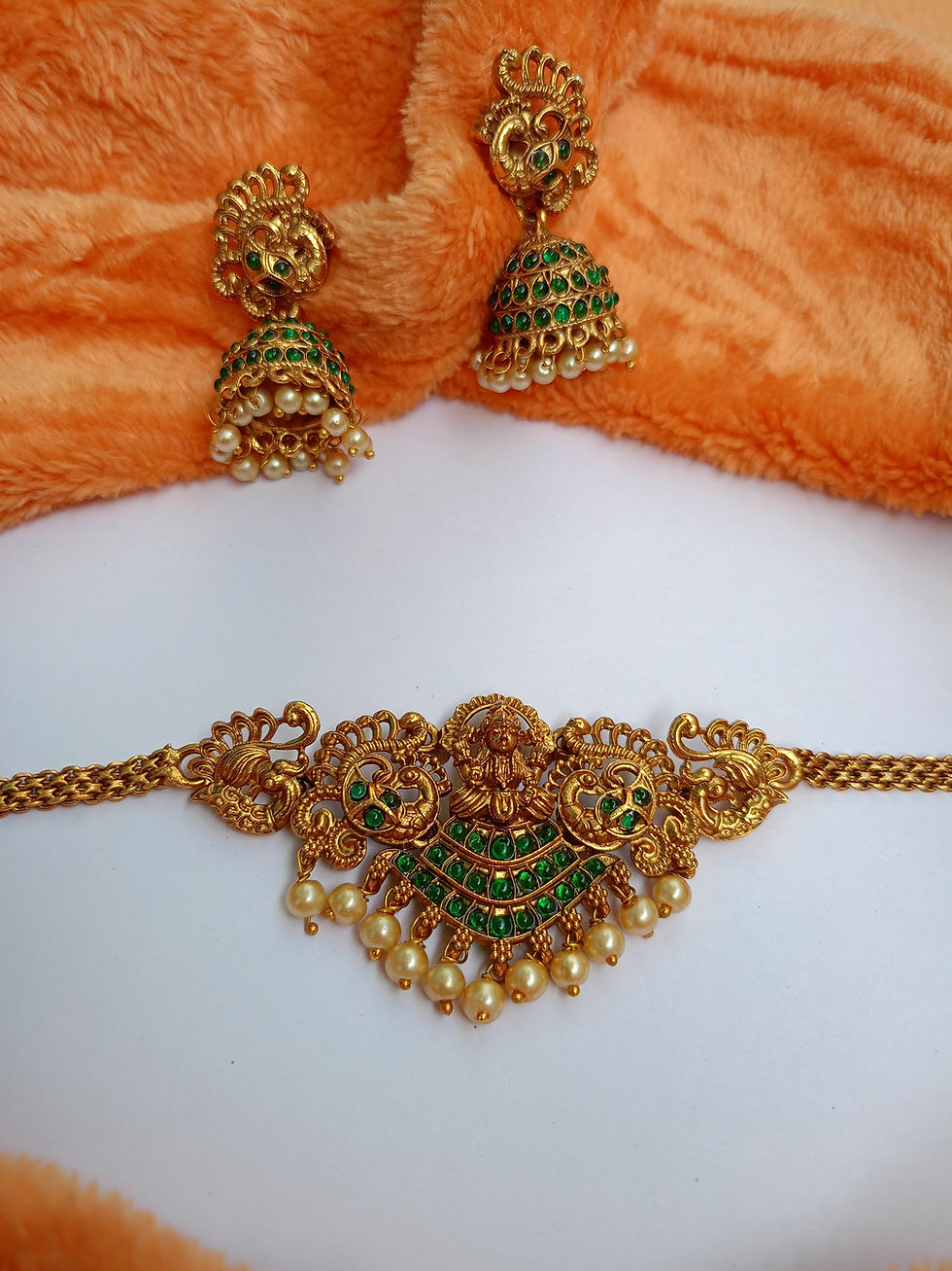 Thumbnail: Antique Lakshmi Choker Jhumka Set