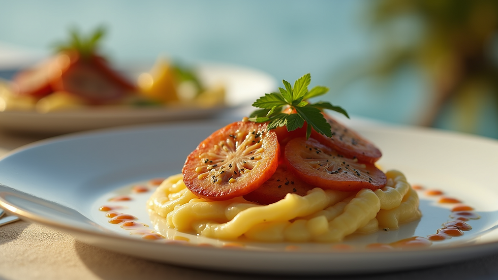 Close-up view of a gourmet meal served at an all-inclusive resort