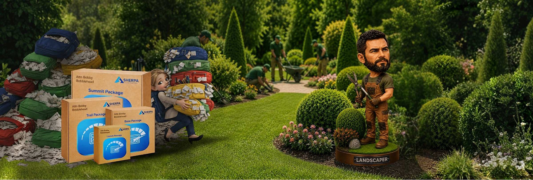 Sherpa Bookkeeping Packages and Lenny the landscaper business owner thinking of Sherpa Bookkeeping solutions for trade businesses.