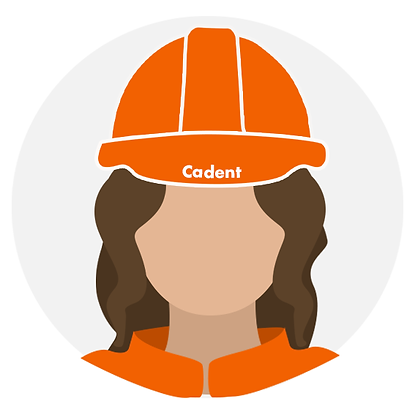 Graphic image of a female gas worker. Wearing an orange hard hat with a Cadent logo in the middle. With long brown hair