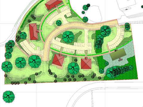 Hadley Park House Hotel plan shows buildings, COMMERCIAL & INDUSTRIAL, with curving roads and trees.