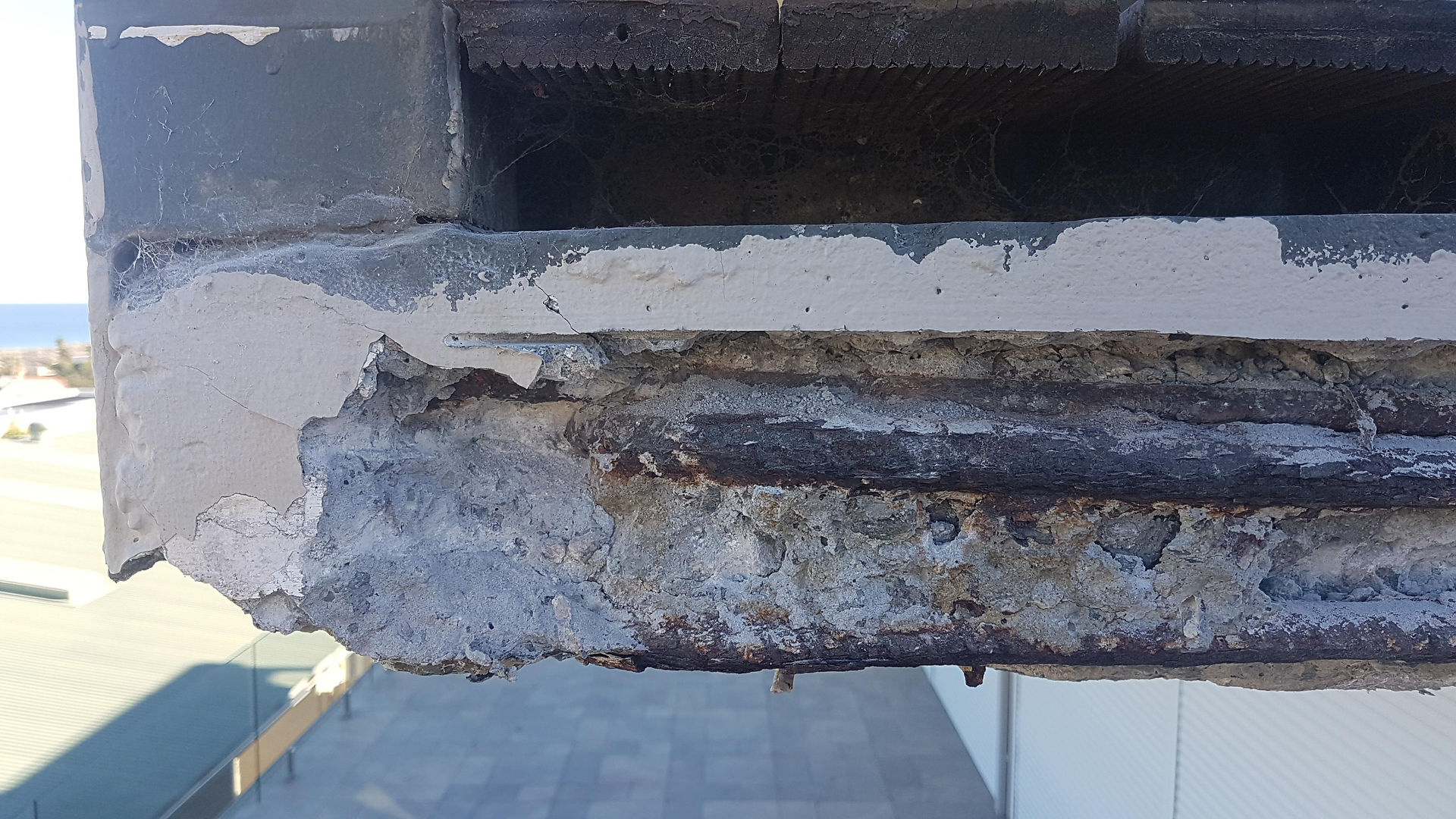 Conspar restoration works in its early stages at a residential property in Scarborough. Here concrete cancer, a treatment area Conspar specialises in, can be seen.