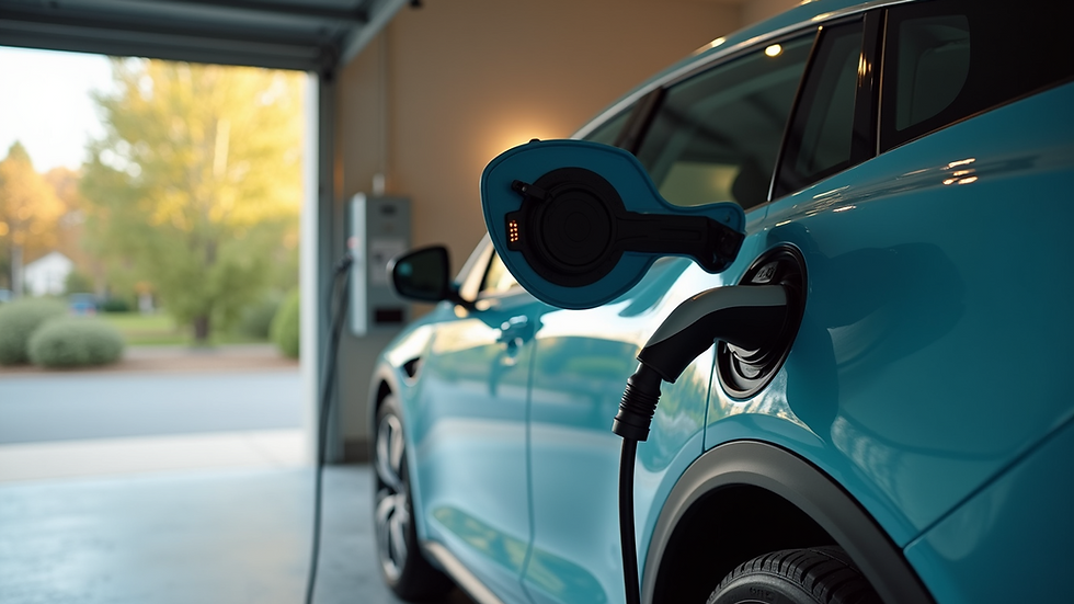 Eye-level view of a home EV charging station installed in a garage