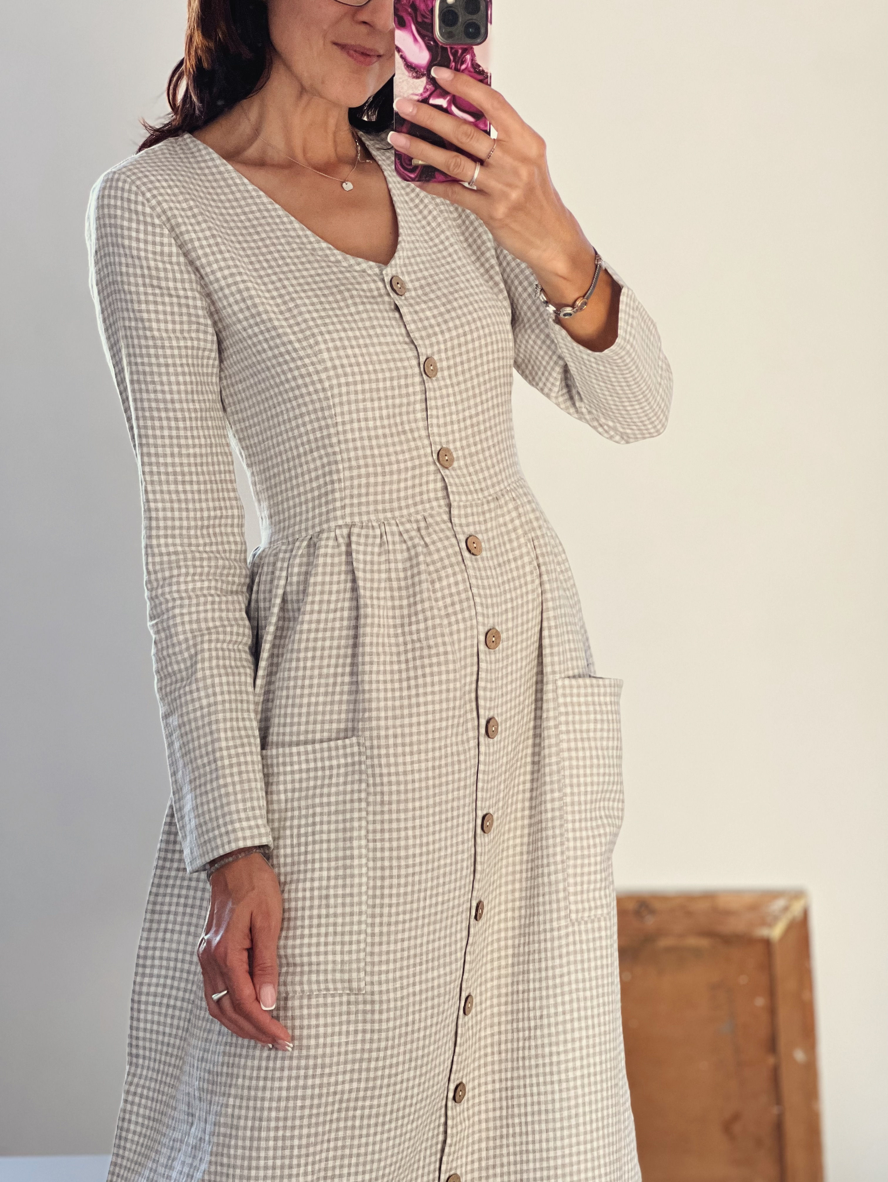 Women's linen buttons dress LUISA long sleeve