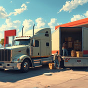 semi trucks parking in a gas station and African-american people loading semi truck traile