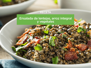 Ensalada de lentejas, arroz integral y verduras