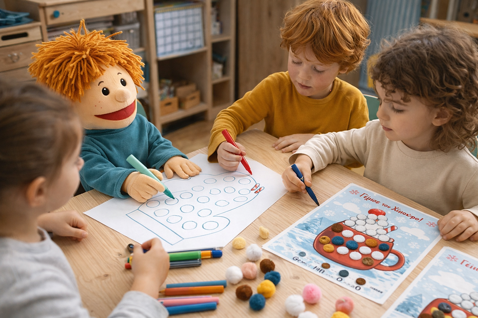 Η κούκλα της τάξης μαζί με τα παιδιά.