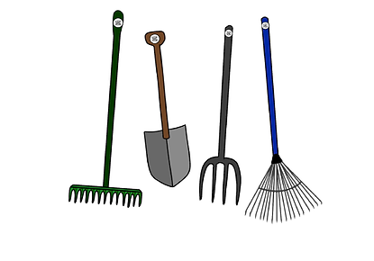 Gardening tools each with a Scanlily QR sticker