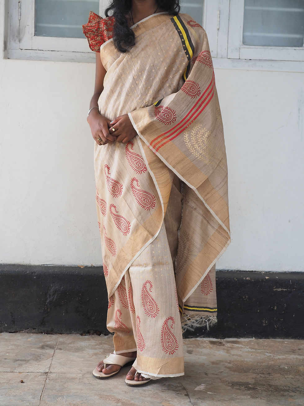 Thumbnail: Sita Block Printed Tussar Silk Saree