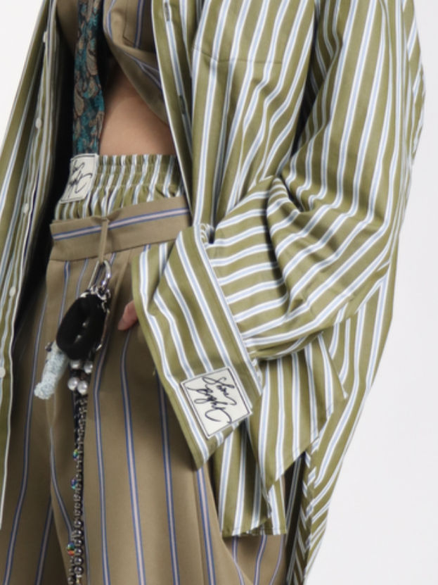 Thumbnail: Olive Green Striped Boyfriend Shirt