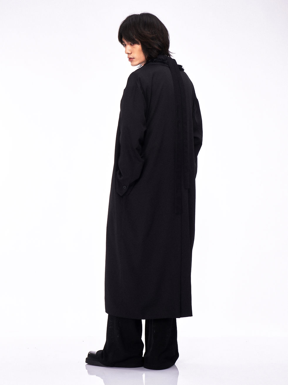 Thumbnail: Tweed-trimmed Black Car Coat