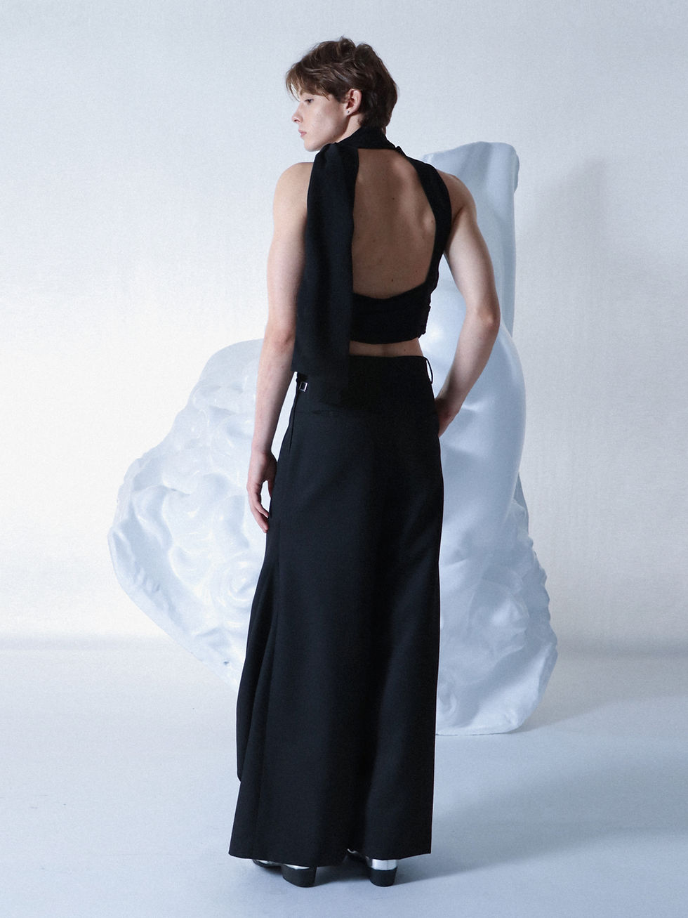 サムネイル： Black Glancing Drape Pants