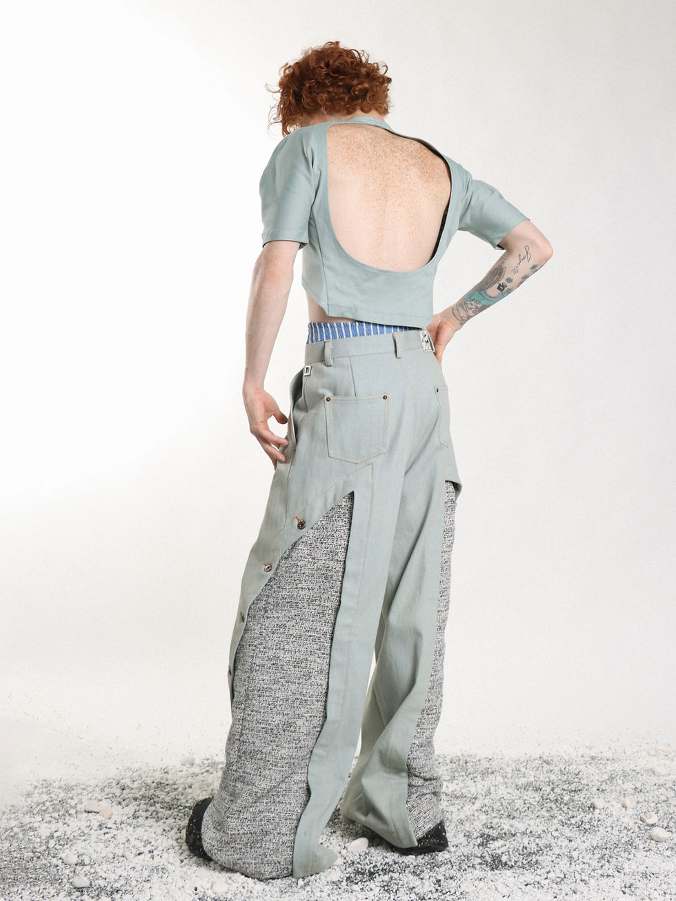 サムネイル： Tweed-framed Denim Wide Leg Pants