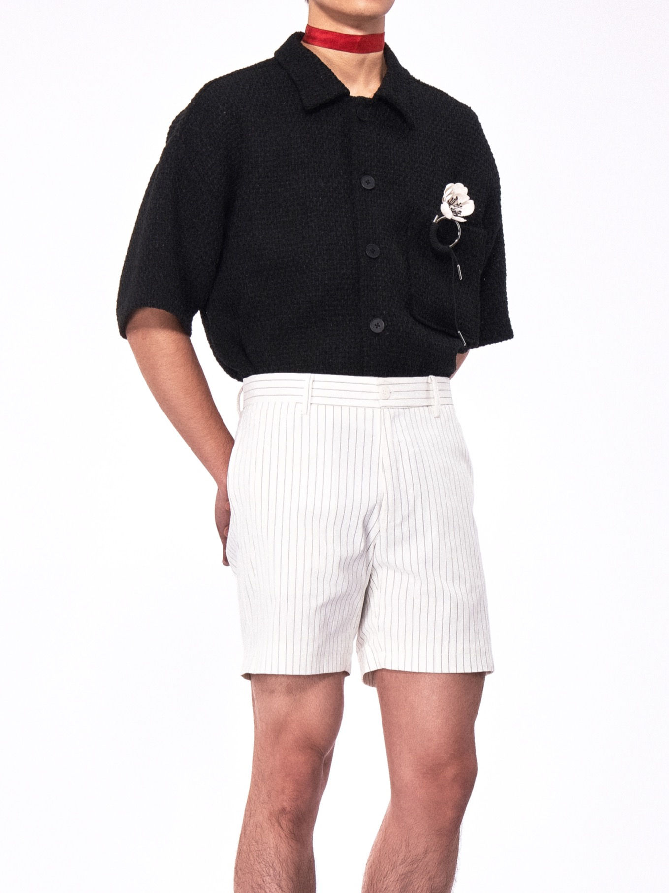 Black Tweed Boxy Short Shirt