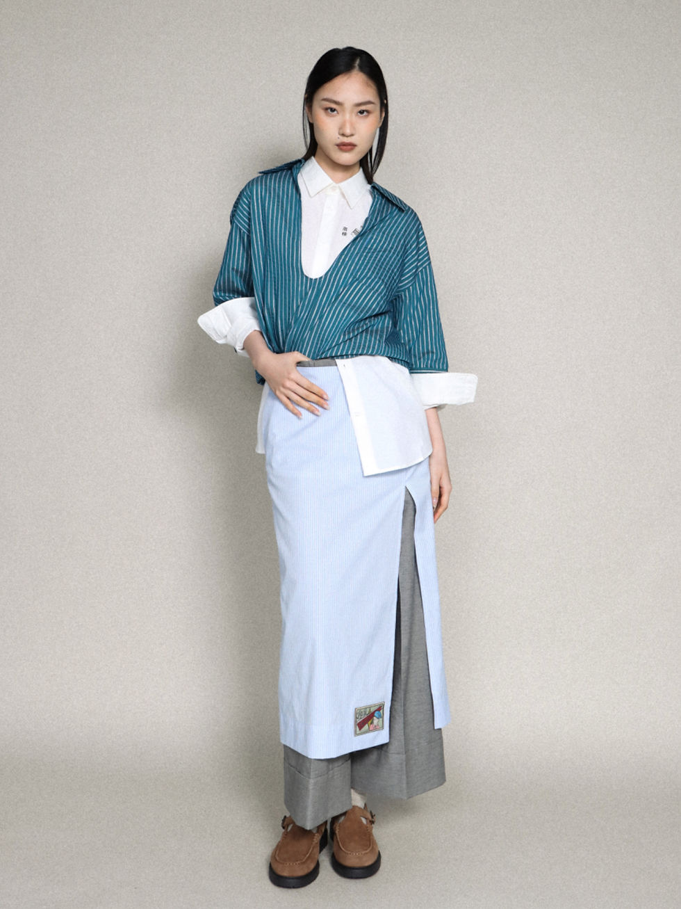 サムネイル： Jade Green Striped Keyhole Polo
