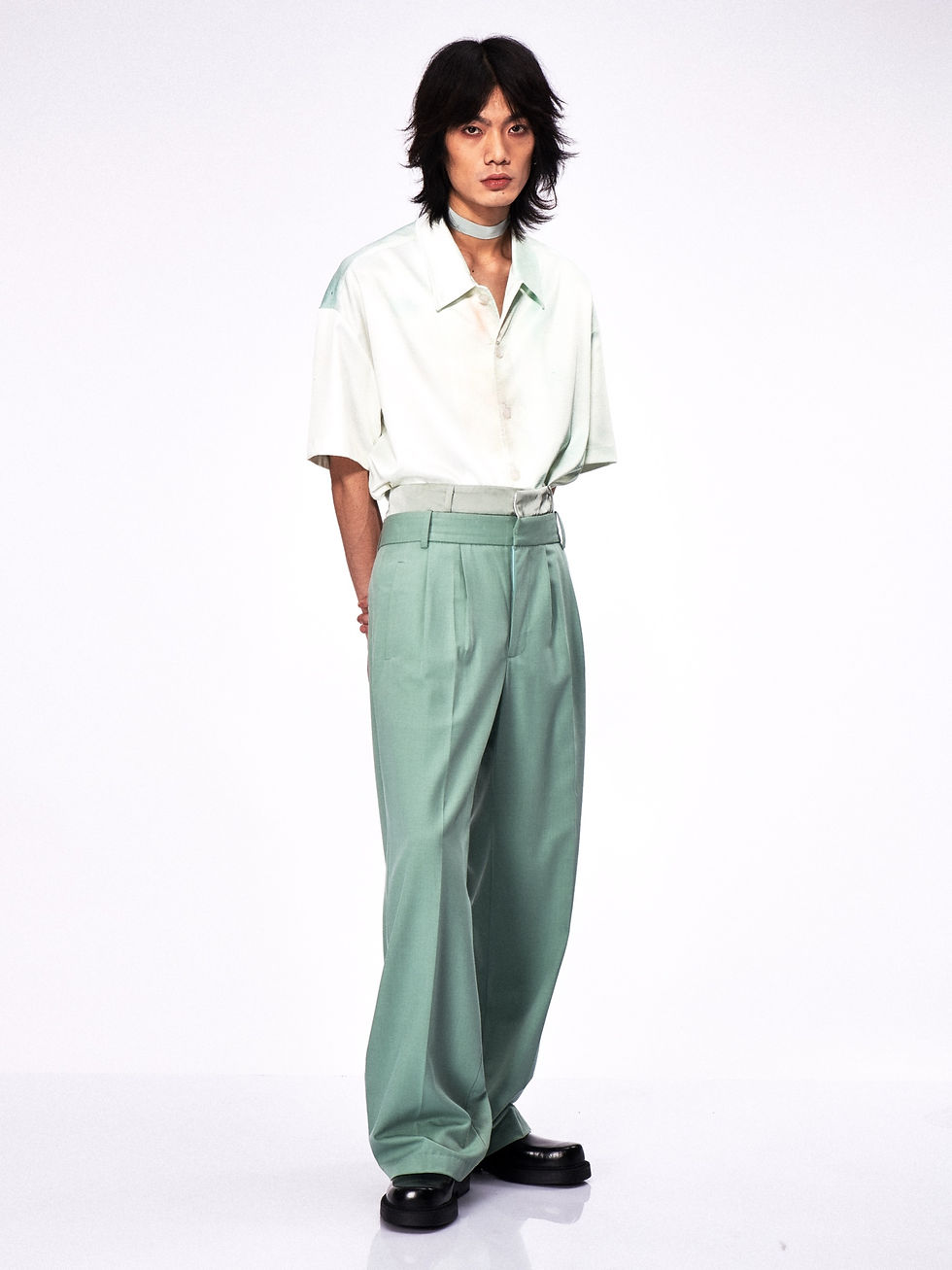 Thumbnail: Celadon Layered Waistband Pants