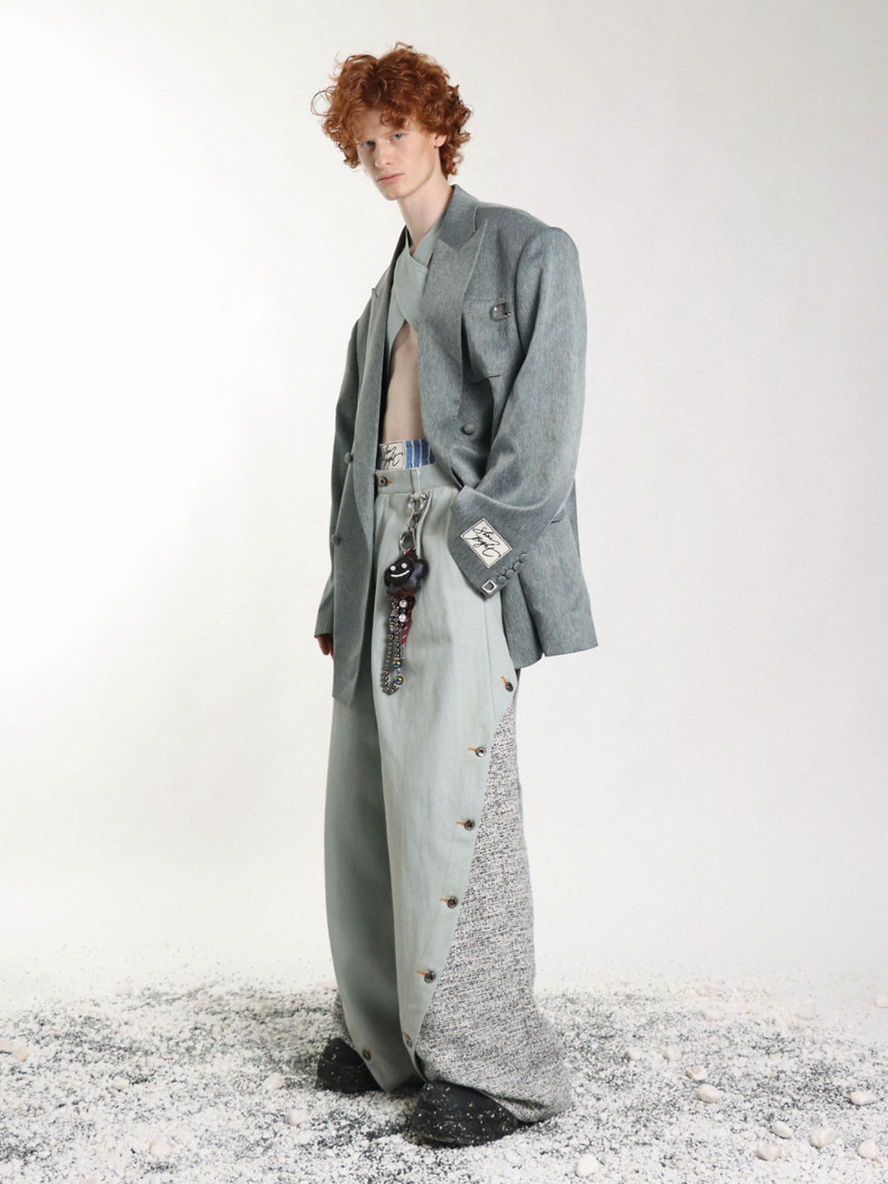 サムネイル： Tweed-framed Denim Wide Leg Pants