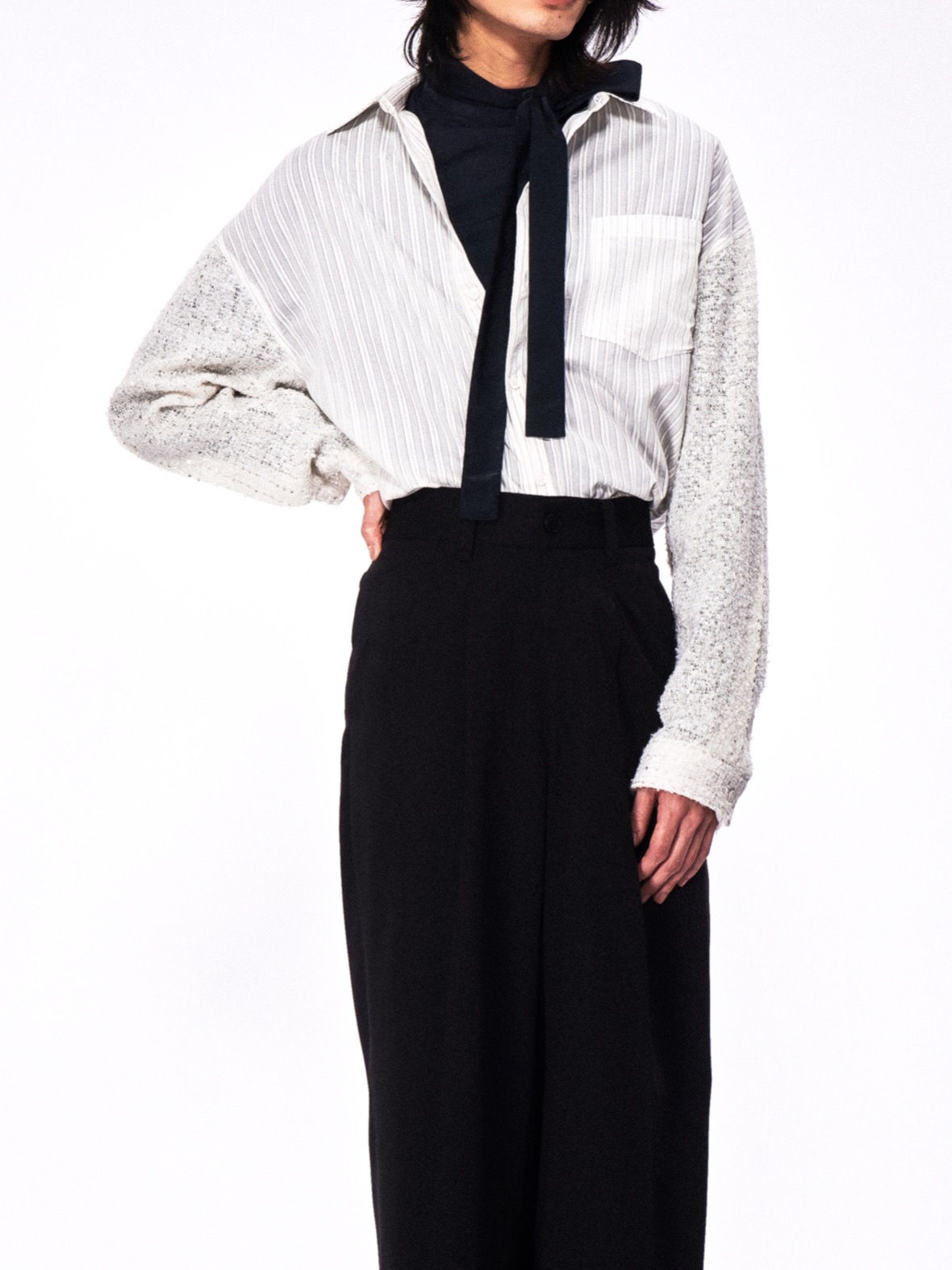 Tweed Sleeve Long Shirt