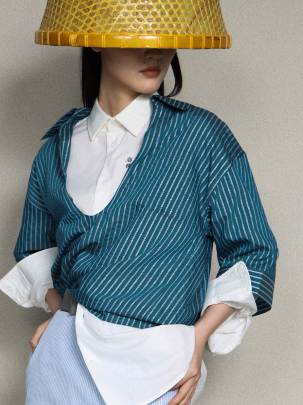 サムネイル： Jade Green Striped Keyhole Polo