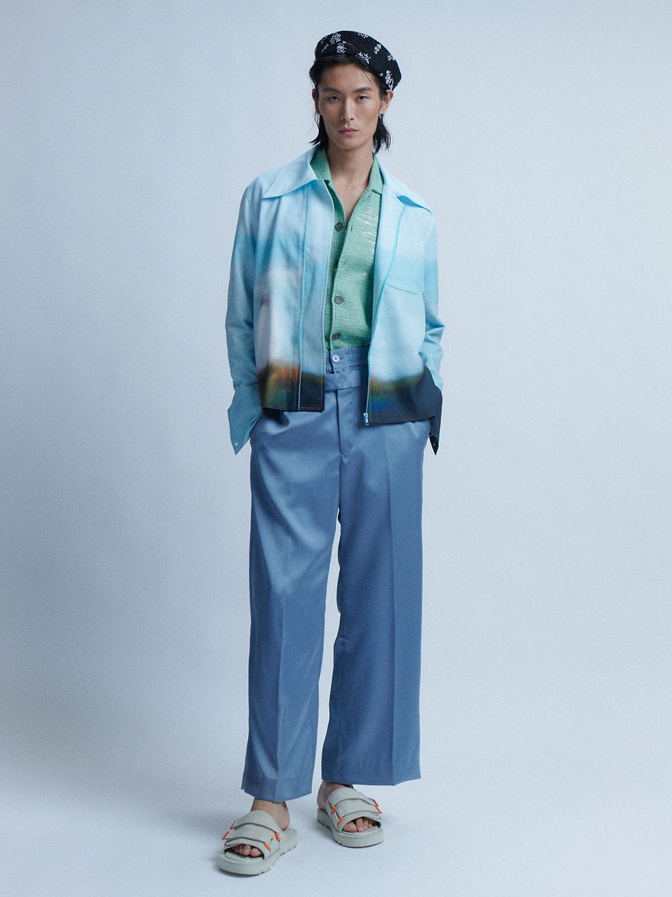 サムネイル： Sky Blue Layered Waistband Pants