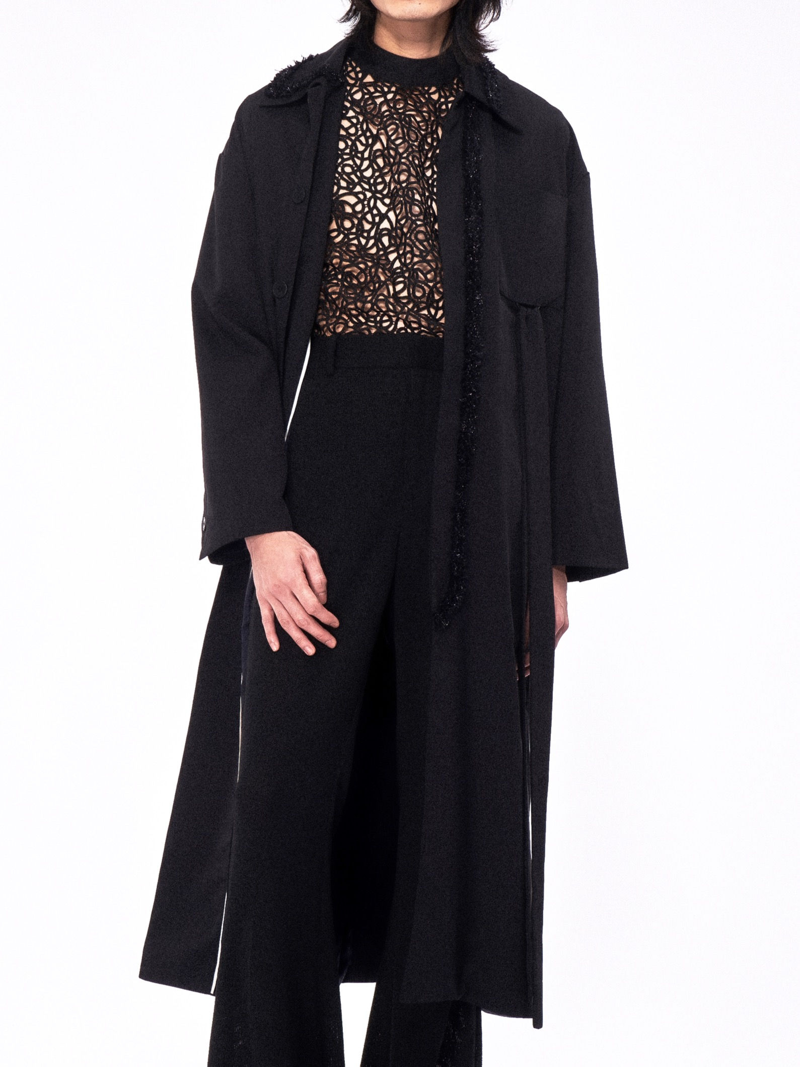 Tweed-trimmed Black Car Coat