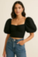 Noir Drama Puff Sleeve Crop Top