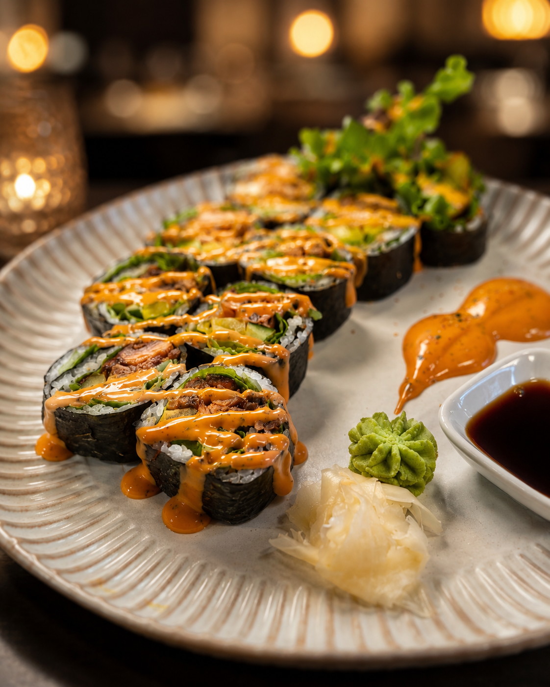 Spicy salmon steak roll