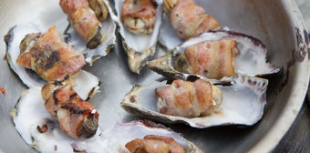 Oysters and Blue Cheese wrapped in Bacon