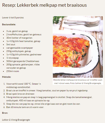 Lekkerbek melkpap met braaisous