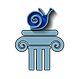 VANiL games Logo. Logo has an Ancient Greek Column with a snail on top.