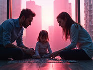 Anne babasıyla puzzle yapan çocuk