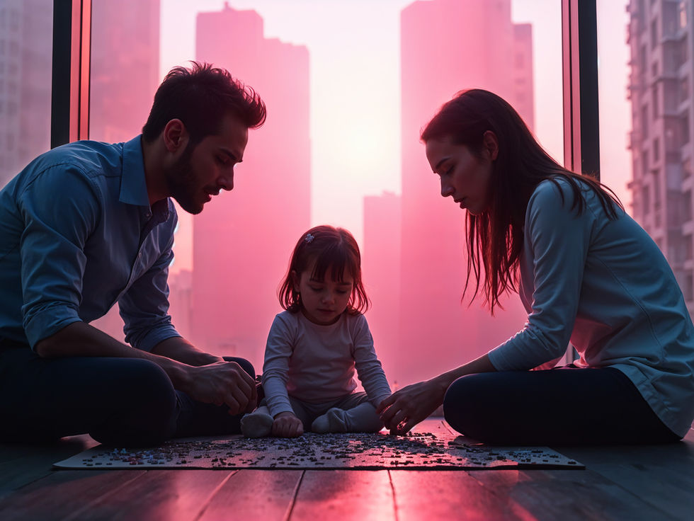 Anne babasıyla puzzle yapan çocuk