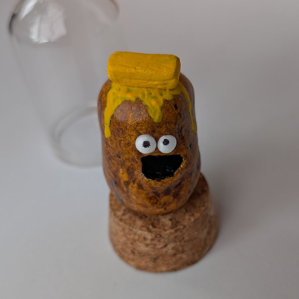 Thumbnail: Handmade Miniature Baked Potato  • Funny Food Sculpture in Glass Cloche Display 