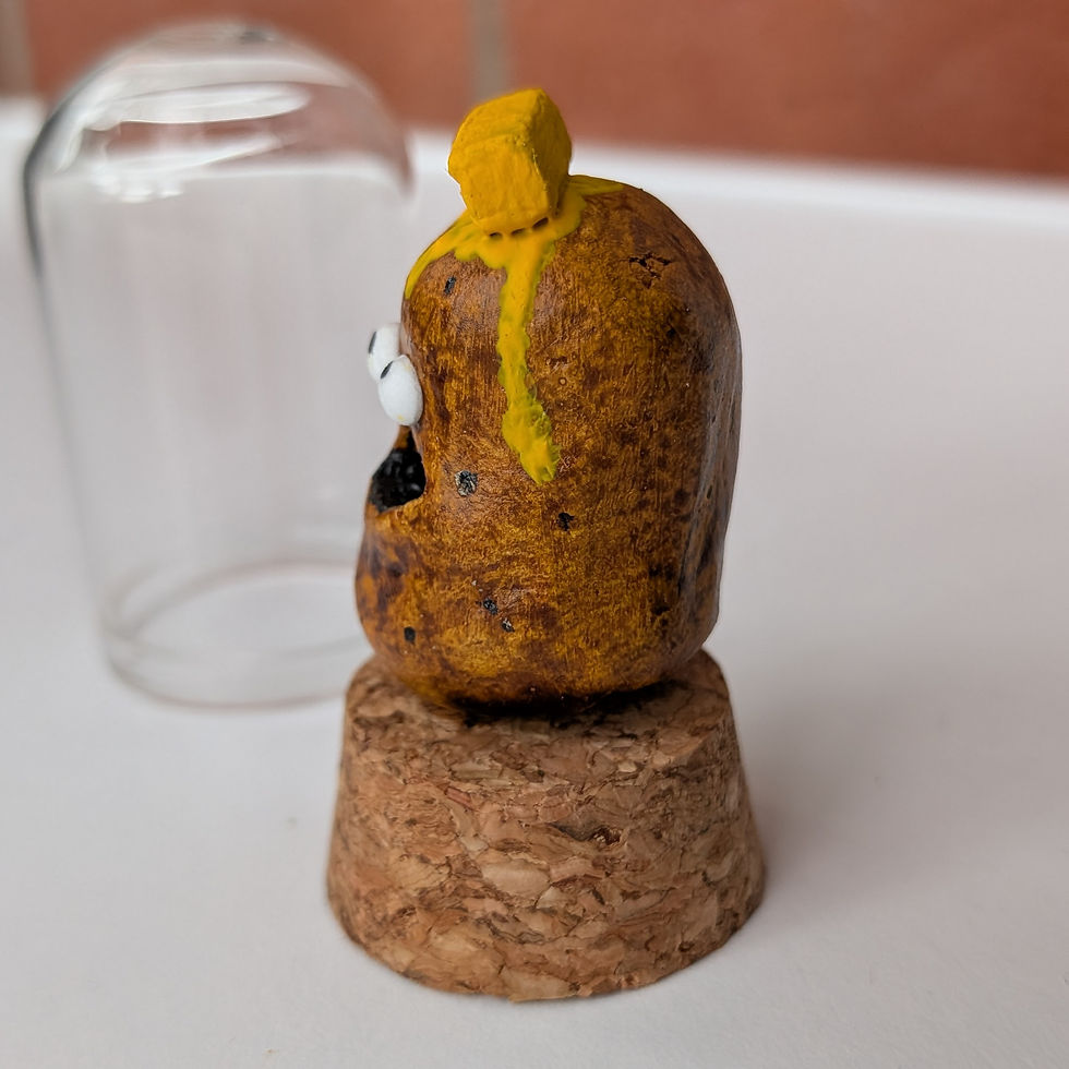 Thumbnail: Handmade Miniature Baked Potato  • Funny Food Sculpture in Glass Cloche Display 