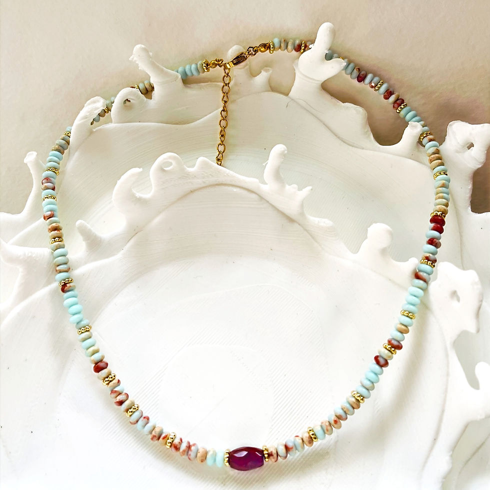 Natural Multi-Colored Gemstone Necklace on plate